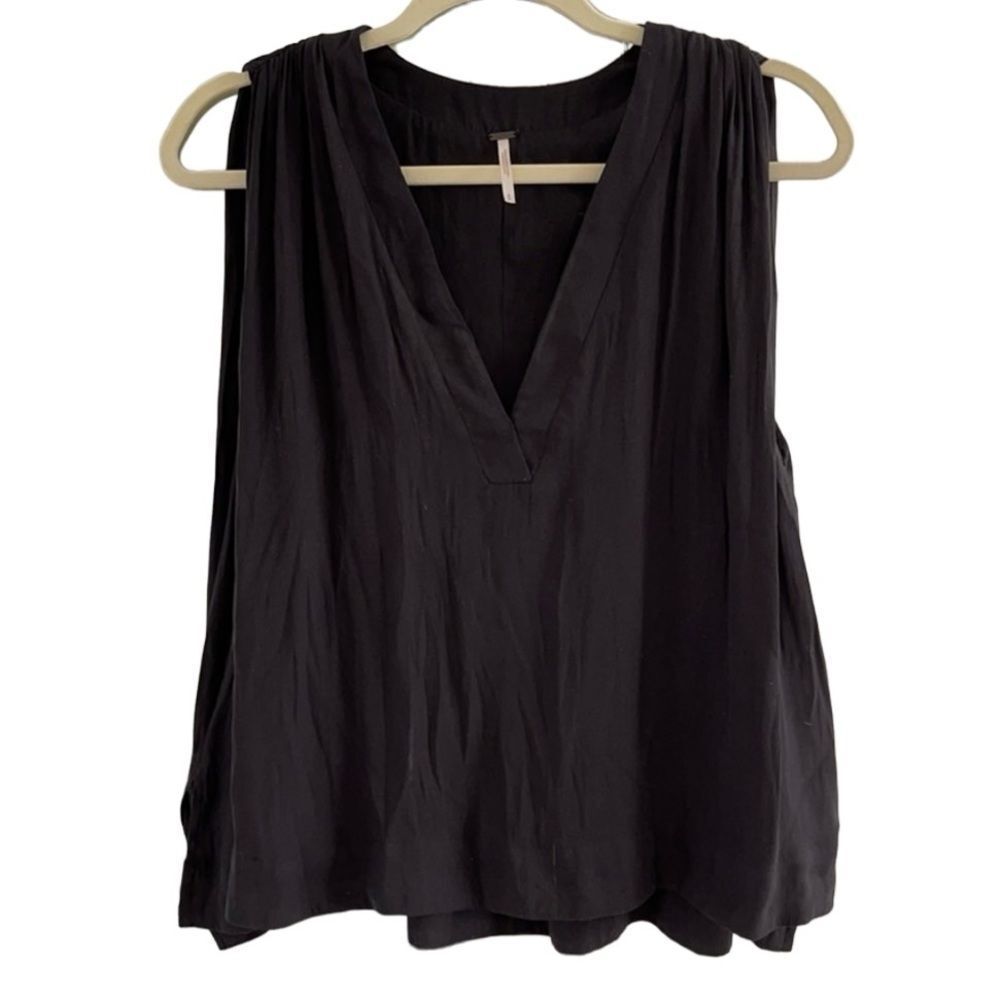 Free People V-Neck Black Flowy Blouse Size S